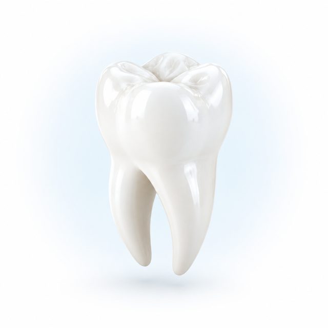 Illustration en 3D d'une molaire saine, blanche et brillante